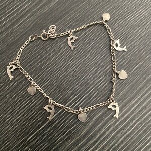 Sterling Silver Dolphin & Heart Charm braclet